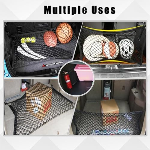 UlifebetterTruck Bed Cargo Net, Cargo Storage Elastic Mesh Net Organizer Net Bag Automotive Cargo Nets with 4 Buckles Screws Hooks Clips Trunk Storage Net for Pickup Truck Bed（51 * 18In） - size: 51 X 18 Inches