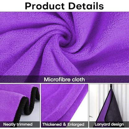 Hovom 3PCS Car Microfiber Towels, 23.62"×11.81" Lint-Free Microfiber Towels for Cars Wash Drying, Super Absorbent Cleaning Cloths, Reusable Washing & Detailing Towel, Car Cleaning Supplies (Purple) - color: Purple