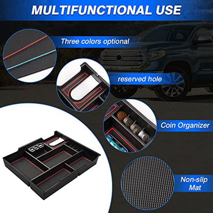 Autorder Center Console Organizer for 2014-2021 Toyota Tundra Accessories Armrest Storage Box Secondary Insert Full Tray with Red/Blue/Black Silicone Pads - size: 2014-2021 Toyota Tundra