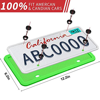 XCLPF Silicone Green License Plate Frame Covers 2 Pack- Front and Back Car Plate Bracket Holders. Rust-Proof, Rattle-Proof, Weather-Proof (Green) - color: Green