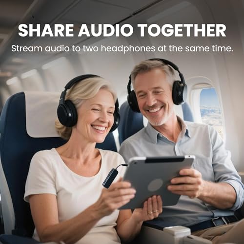 Avantree Relay - Premium Airplane Bluetooth Adapter with Advanced Qualcomm Chipset, 2 Headphones Support, 25hrs Play Time, aptX Adaptive & HD Audio Transmitter for Airpods, Bose & Travel Flight - color: 1-Black