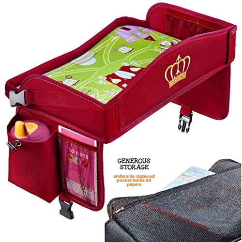 Coolmum Kids Travel Tray, Toddler Car Seat Tray, Double Sided Activity Organizer, Snack Lap Tray, Baby Stroller Table, Airplane Play Table, Waterproof and Foldable (Premium Red) - color: Premium Red