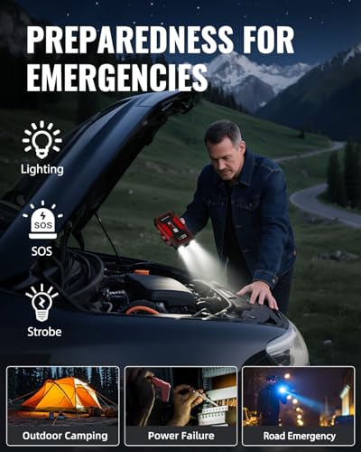 Jump Starter 4000A, VACASSO A9 Battery Jumper Starter Portable (7L Gas/4L Diesel), 12V Car Battery Booster Jump Starters Pack, Jumpstart with USB Ports, Jumper Cables, LED Light, Storage Case - color: Red