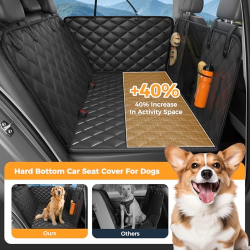 Dog Car Seat Cover for Back Seat, Hard Bottom Back Seat Extender for Dogs - Supports 400lbs,New Waterproof, Scratch Resistant, Anti Slip Portable Dog Hammock,Suitable for Cars, SUVs and Trucks（BLACK）