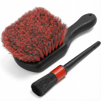 TAKAVU Wheel Tire Brush - Soft Bristle with Short Handle, Included Detailing Brush - Car Cleaning Kit for Rims, Tires, Interior Vents, Emblems - Scratch Safe - color: Red