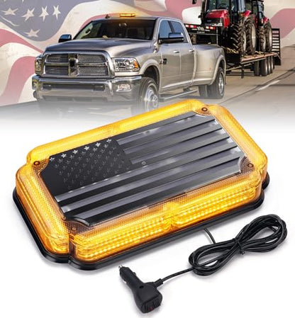 Xprite 300% Bright 108 LED Roof Top Strobe Light, US Flag Pattern Emergency Safety Warning Mini LED Strobe Lightbar w/Magnetic Base for 12-24V Construction Vehicles, Trucks, Snow Plows, Amber - color: Amber