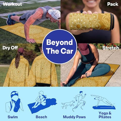 2 Pack Car Seat Towel Covers, Sweat-Proof Microfiber Seat Protectors for Gym, Running, Beach & Workout, Breathable Quick-Dry, Machine Washable, Gold Mandala Print, Universal Fit - color: Gold Mandala