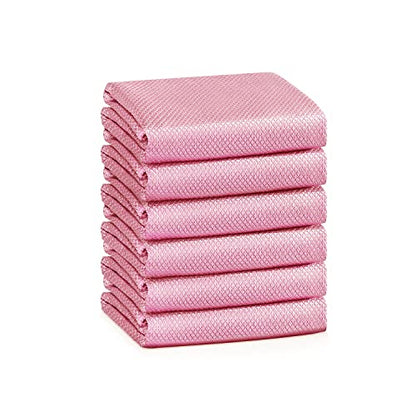 Streak Free Miracle Cleaning Cloths Easy Clean Nanoscale,Fish Scale Microfiber Window Mirror Glass Car Stainless Steel Cleaning,Lint Free Dish cloth Wine Glass Polishing Towel,Reusable,Pack 6,Pink - color: Pink