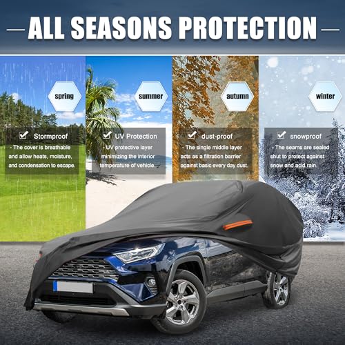 X AUTOHAUX Car Cover for Toyota RAV4 2012-2022 Aluminum Film Outdoor Waterproof Sun Rain Snow Hail Protection with Driver Door Zipper - size: For Toyota Rav4 2012-2022
