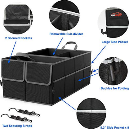 EPAuto Foldable Car Trunk Organizer, 3-Compartment with Removable Divider, Black - color: Black, size: 3-compartment