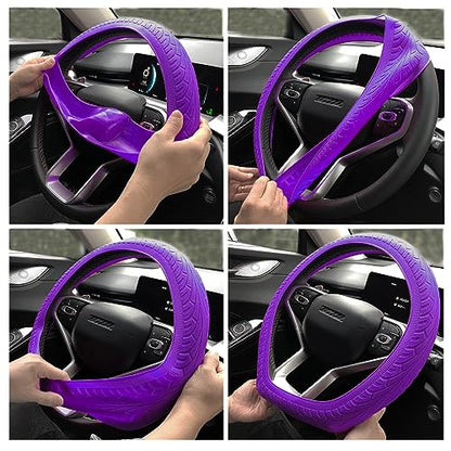 Universal Purple Steering Wheel Cover：13.5 to 15 Inches Stretchable Silicone Anti Skid Steering Wheel Protector Fit for Most Car Models Including Round D Shape or Special Shape - color: Purple