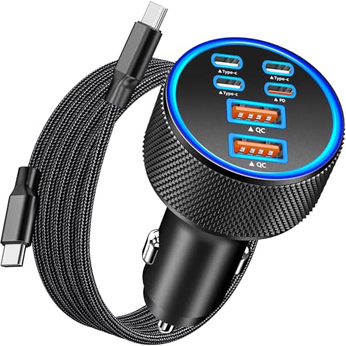 [Apple MFi Certified] iPhone 17 Car Charger, KYOHAYA 6-Port 120W USB-C&USB-A Power Cigarette Lighter Fast Charging PD/QC USB-C Car Charger + Type-C Braided Cord for iPhone 17/17 Pro/16/15/Galaxy/Pixel - color: Lacquer Black