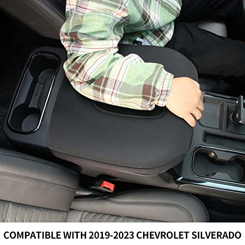 Armrest Pad Cover Center Console Lid Cover Compatible with 2019-2023 Chevrolet Silverado & GMC Sierra, 2020-2023 Chevy Suburban, Interior Console Replacement Accessories, Black - color: Black (Elasticity)