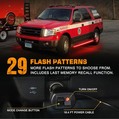 XRIDONSEN 2PCS 60 inch Red Emergency Lights Strip 720 LED Running Board Strobe Lights Flashing Warning Safety Caution First Responder Light for Police Volunteer Firefighter Vehicles Fire Trucks SUV - color: Red