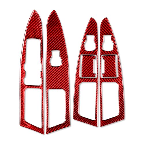 Real 3K Red Carbon Fiber Car Window Lift Switch Control Panel Button Cover Trim Sticker Auto Interior Accessories Compatible with Ford Mondeo/Fusion 2013 2014 2015 2016 2017-Type A - color: Red-window Lift Switch-a