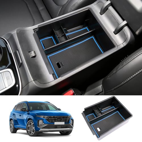 LUWU 2025 2026 Hynudai Tucson Center Console Organizer 2022-2026 Tucson NX4 Armrest Storage 2026 Tucson Console Organizer Tray Tucson SE/SEL/XRT Armrest Organizer 2025 2026 Tucson Accessories (Blue) - color: for Automatic 2025 Tucson SEL/SE/XRT Blue