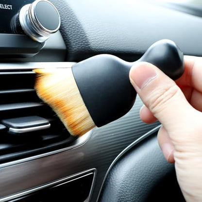 Car Detailing Brush, Soft Bristle Cleaning Brush, Scratch-Free Auto Duster Tool for Dashboard, Air Vents, Leather & Interior Cleaning (Black&Brown) - color: Black&Brown