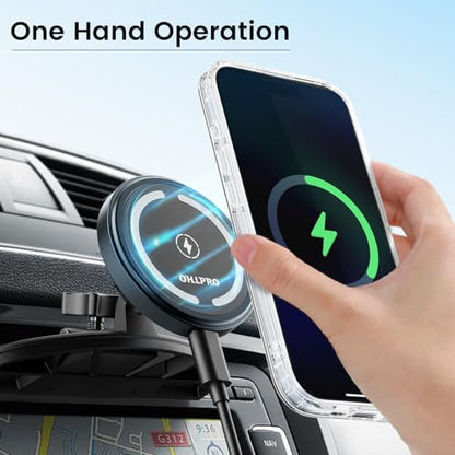 OHLPRO 15W Magsafe Car Mount Charger for iPhone 17, Fast Wireless Charging Magnetic CD Slot Holder with 3M Adhesive Base for Dashboard, Aluminum Shell, Compatible with iPhone 16 15 14 Series, Gray - color: Gray
