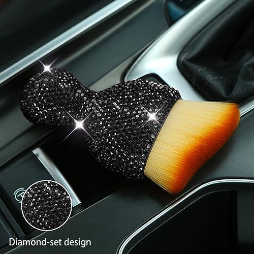 zipelo Auto Interior Dust Brush, Car Detailing Cleaning Brush with Diamond, Bling Handle Soft Bristles Dusting Tool, Scratch Free Dirt Clean Brushes for Vehicle Dashboard, Air Conditioner Vent (Black) - color: Black