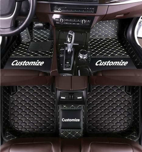 Custom Floor Mats for Cars,All-Weather car Floor MATS-Suitable for 99% of car Models,Luxury Full Coverage All Car Floor Mats,Anti-Slip Leather Car Mat Set (Black Color, Beige line) - color: Black color, beige line