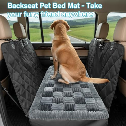 AiQInu Dog Car Bed for Back Seat, Washable Plush Dog Seat Cover, Non-Slip Soft Pet Mat for Car, Truck & SUV, Back Seat Extender Compatible (25.2" x 50.4")