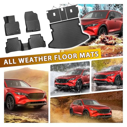 Powerty Floor Mats for Mazda CX-5 2017-2025, All Weather TPE Custom Cargo Liner Seat Back Covers Protectors Replacement for Mazda CX-5 Accessories (Floor Mats+Backrest Mat+Trunk Mat) - size: 9)mazda Cx-5｜17-25｜full Set
