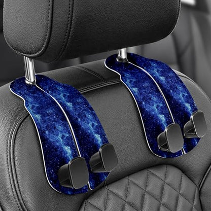 WOCOCN 2 Pack Car Purse Hook for Car Seat Headrest, Double-Sided PrintingPU Leather Purse Holder with Metal Hook, Cute Car Accessories for Women, Men (Car hook - Blue Starry Sky A) - color: Car hook - Blue Starry Sky A