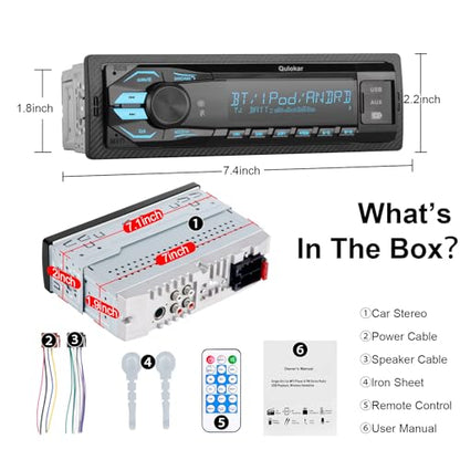 Single DIN Multimedia Car Stereo Radio,7 Character LCD,Bluetooth with Hands Free Calling & Music Streaming,USB Playback & AUX Input,AM/FM Radio Receiver Wireless Remote Control