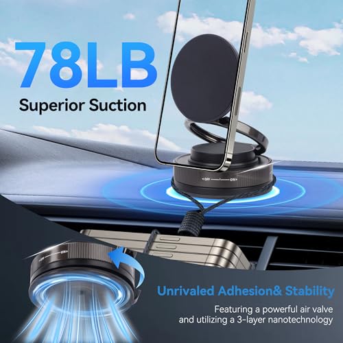 Suction Magnetic Phone Mount with 360° Rotation & Foldable Design Universal Suction Holder for Car Dashboard/Mirror Fits iPhone & All Smartphones via Magnetic Ring 826001