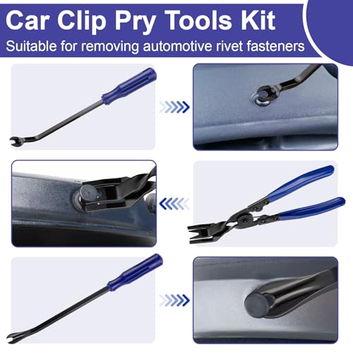 BFXM 7PCS Auto Trim Removal Tool kit, Car Clip Pry Tools Kit No Scratch Plastic, Fasteners Remover Tool Kit, Automotive Interior Fastener Puller Remover Body Repair Set for Car (Blue) - color: Blue * 7PCS