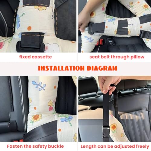 Car Travel Pillow, H-Shape Car Sleeping Soft Neck Pillow Head and Body Support Cushion for Car Seat Pillow with Headrest for Road Trips (Dinosaur)