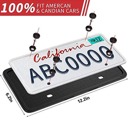 XCLPF Silicone Black License Plate Frame Covers 2 Pack- Front and Back Car Plate Bracket Holders. Rust-Proof, Rattle-Proof, Weather-Proof (Black) - color: Black