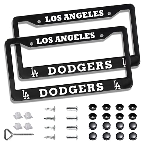 2 Piece License Plate Frames for Dodgers, Anti-Dirty and Rustproof Aluminum Alloy License Plate Frames US Standard License Plate Holder with Screw Caps Set (D-Black) - color: D-Black
