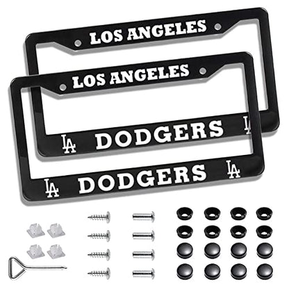 2 Piece License Plate Frames for Dodgers, Anti-Dirty and Rustproof Aluminum Alloy License Plate Frames US Standard License Plate Holder with Screw Caps Set (D-Black) - color: D-Black