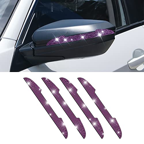 4 PCS Bling Rhinestone Car Door Handle Scratch Protector, Universal for All Cars, Vehicles, SUVs, Car Side Rearview Mirror, Car Door Edge Guard, Car Exterior Accessories for Women Men (Purple) - color: Purple