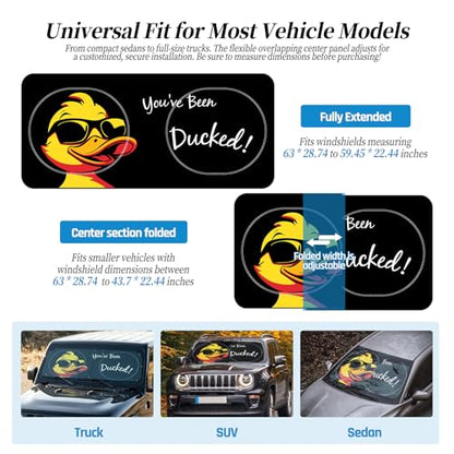 63"x28.5" Car Windshield Sun Shade with Storage Pouch, Stylish Printed Front Window Sunshade with Double Ring Frame, Universal Fit Foldable Heat Blocker & UV Protector for SUV, Sedan (Duck) - color: Duck