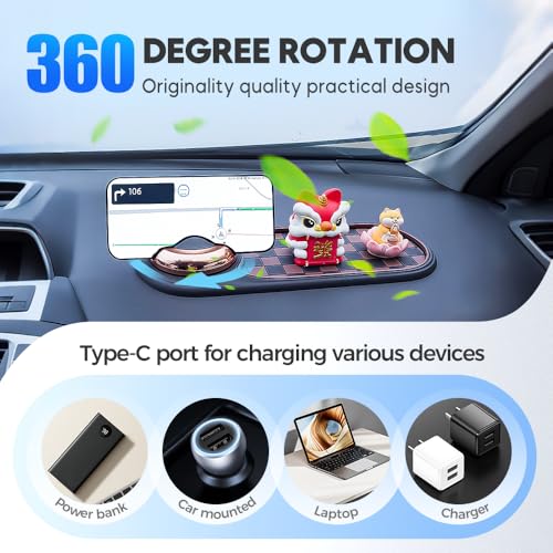 Mobile Phone Bracket Anti-Slip Mat, Multifunction Car Dashboard Mat with Temporary Parking Number, Rotatable Universal Non-Slip Car Dashboard Mat with Phone Holder for Sunglasses and Keys Gadget (C) - color: C