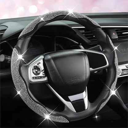 West Llama Diamond Bling Car Steering Wheel Cover with Crystal Rhinestones,3PCS Segmented Steering Wheel Protector,Universal for 99% Cars for Women(Black with White Diamond) - color: Black with White Diamond Rhinestones