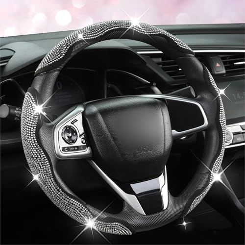 West Llama Diamond Bling Car Steering Wheel Cover with Crystal Rhinestones,3PCS Segmented Steering Wheel Protector,Universal for 99% Cars for Women(Black with White Diamond) - color: Black with White Diamond Rhinestones