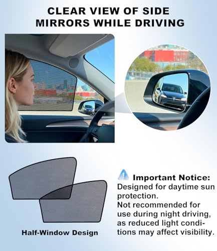XCBYT Tesla Model Y Window Shades (2020–2026) - Static Cling Privacy Rear Side Window Covers, Clear Front Half Window Shades, Easy Install, No Residue (4 PCS) - size: Model Y(2020-2026 ) - 4pcs