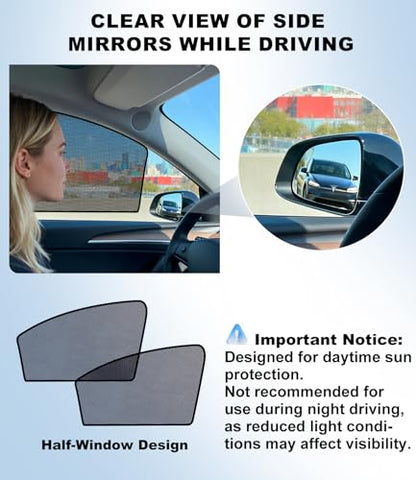 XCBYT Tesla Model Y Window Shades (2020–2026) - Static Cling Privacy Rear Side Window Covers, Clear Front Half Window Shades, Easy Install, No Residue (4 PCS) - size: Model Y(2020-2026 ) - 4pcs