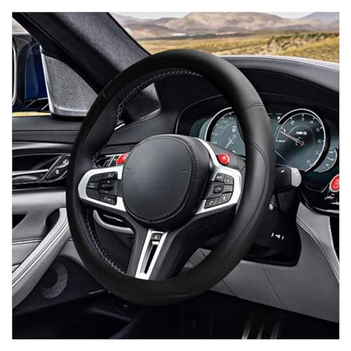 LAINLOY 14.5"-15" Car Steering Wheel Cover, Microfiber Leather Cover, Anti-Slip Breathable Steering Wheel Decoration, Universal Steering Wheel Accessories for Diverse Cars (Black) - color: Black
