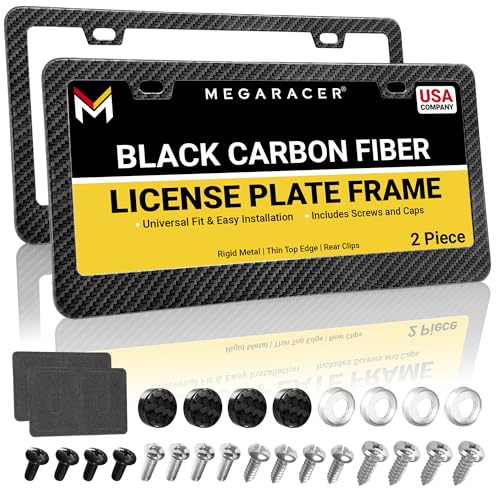 Premium Carbon Fiber Design License Plate Frames – 2 Pack, Rust-Free Stainless Steel, Rattle-Free, Universal with Screw Caps, Slim-Top, Thin Rigid Metal Car Tag Holders, Front & Rear - Cool for Men - color: Carbon Fiber Design, size: 2 Piece