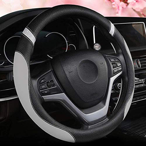 Steering Wheel Cover for Men Women Leather Universal Steering Wheel Covers for Car 15inch (Gray) - color: Premium Grey