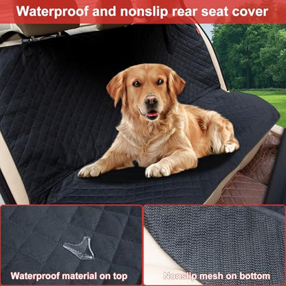 Kaiphy Waterproof Dog Car Seat Cover for Back Seat, Non-Slip & Universal Fit for SUV, Car, Truck with 4 Safety Belt Openings for Secure Travel