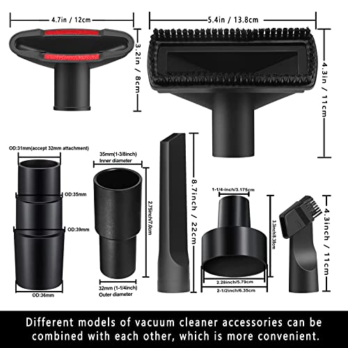 11PCS Universal Vacuum Attachment Kit Wet Dry Plastic Vacuum Hose Adapter 1-1/4" Vacuum Cleaners Accessories with Horse Hair Brush Extension Wand Flexible Crevice Tool Adapter for Shop Vac Accessories