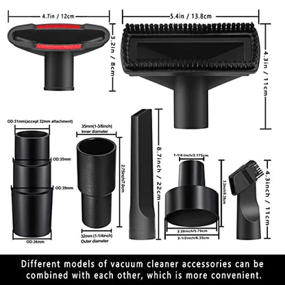 11PCS Universal Vacuum Attachment Kit Wet Dry Plastic Vacuum Hose Adapter 1-1/4" Vacuum Cleaners Accessories with Horse Hair Brush Extension Wand Flexible Crevice Tool Adapter for Shop Vac Accessories