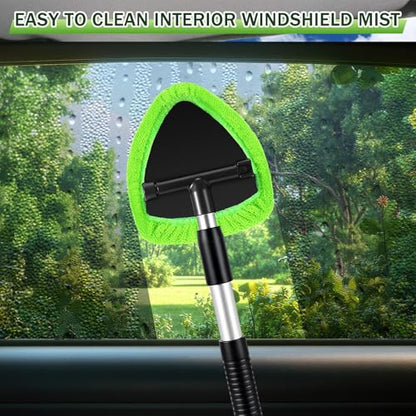 FoldTier 8 Pcs Car Windshield Cleaner Kits with Extendable Handle, 5 Microfiber Towel Pads, 1 Brush, 1 Empty Spray Bottle for Auto Glass Wiper Suvs Rvs & Home Windows (Green) - color: Green