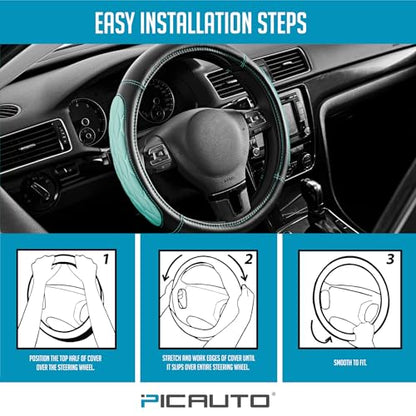 PIC AUTO Steering Wheel Cover, Mint Thick Rhombic Foam and Premium Leather, Universal 14.5-15.5 Inch Breathable Anti-Slip Steering Wheels Accessories for Men & Women - color: Mint
