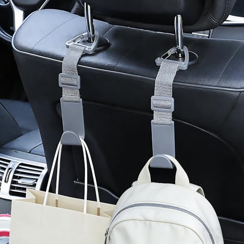 Adjustable 4-Pack Car Headrest Hooks - Universal Seat Back Organizer with Heavy-Duty Clip for Purses, Bags & Groceries Gray - color: Gray